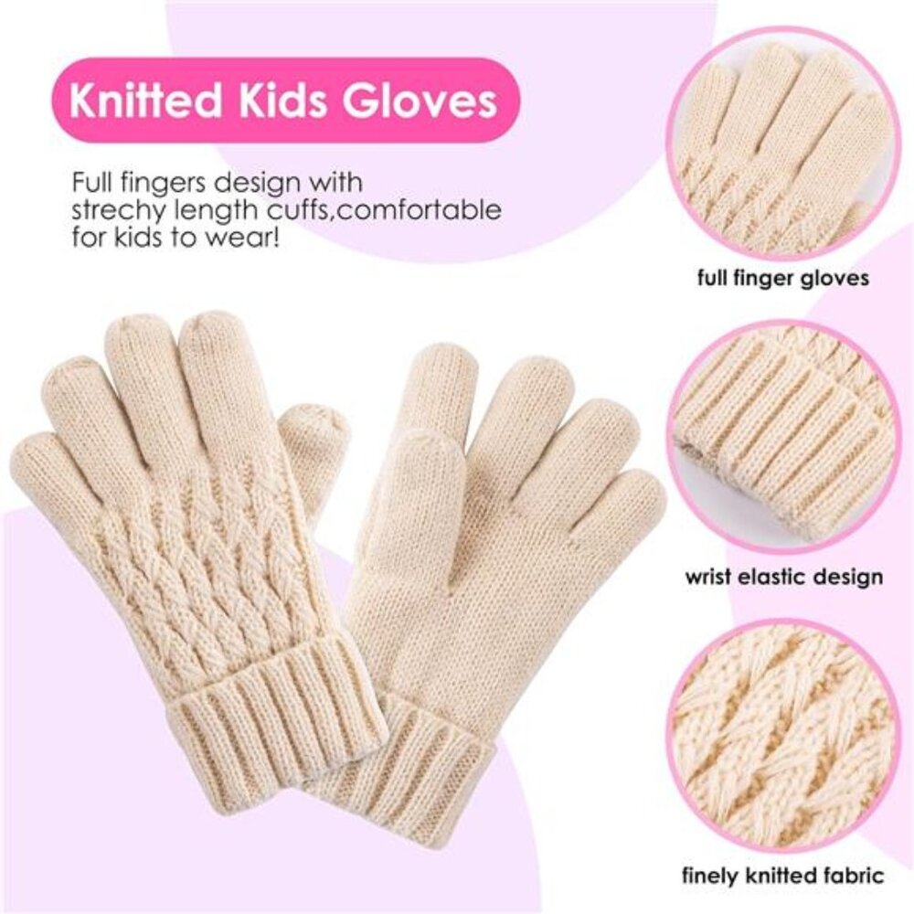 Kids Pompom Winter Beanie Hat Scarf Gloves Set - Picture 7 of 7